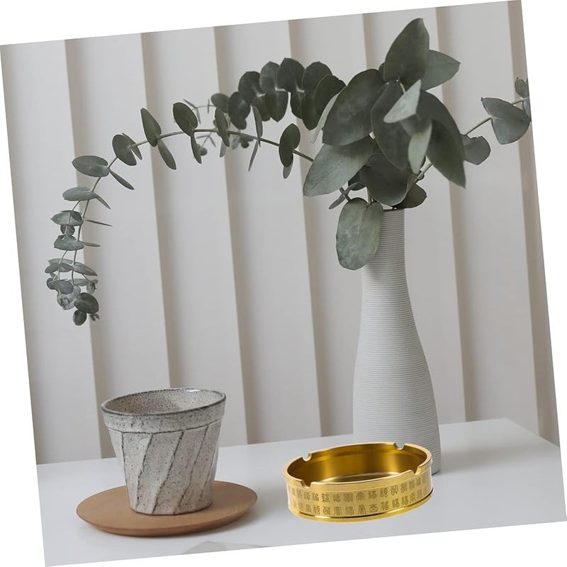 منفضة سجائر نحاسية مستديرة مدمجة للمكتب المنزلي بتصميم بسيط وعتيق مع أخدود - Image 2